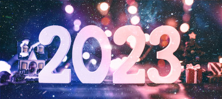 2023 New Year Celebration Blurred lights in the background.