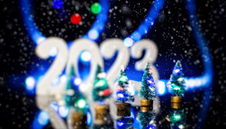 Merry Christmas and happy new year ,Christmas composition. The concept of the celebration. Elegant Christmas tree in glass jar decoration.の写真素材