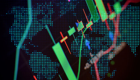 market analyze. Bar graphs, Diagrams, financial figures. Abstract glowing forex chart interface wallpaper. Investment, trade, stock, financeの写真素材