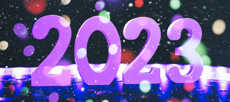 New Year 2023. Blurred lights in the background.の写真素材