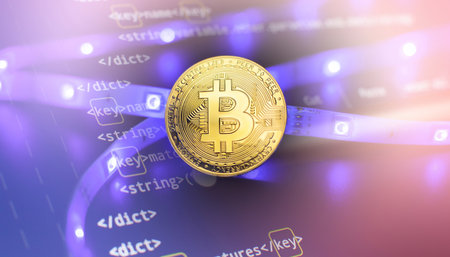 Bitcoin Stock Growth. Chart shows a strong increase in the price of bitcoin. Investing in virtual...