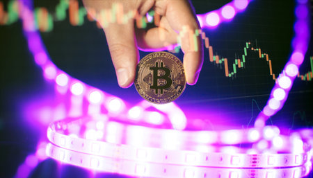 Bitcoin Cryptocurrency Coins. Stock Market Concept, digital money and stock business. Gold Bitcoin...