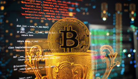 Gold Bitcoin Cryptocurrency Coins. Stock Market Concept, digital money and stock business.の写真素材