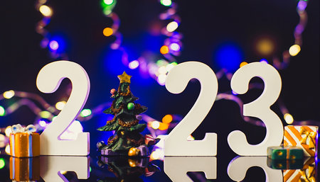 happy new year 2023 background new year holidays card with bright lights
