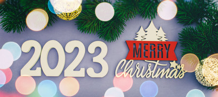 Merry Christmas and happy new year concept , Banner.Happy New Year 2023. A symbol from the number...