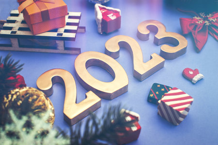 Christmas, winter, new year concept. 2023 Merry christmas greeting card. Happy New Year. copy spaceの写真素材
