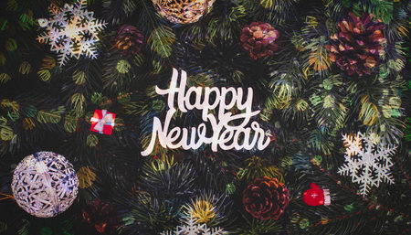 2023 new year background. Seasonal packaging and New Year's attributesの写真素材