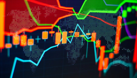 indicators including volume analysis for professional technical analysis on the monitor of a computer. Fundamental and technical analysis concept.の写真素材