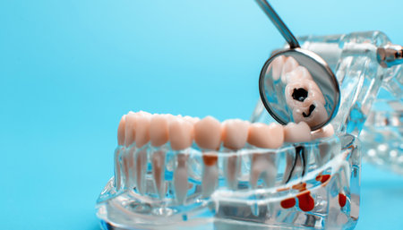 Dental tool with model in dental care concept.