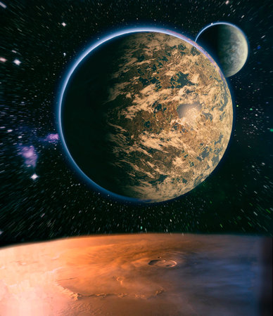 Cosmic landscape, beautiful science fiction wallpaper with endless deep space.