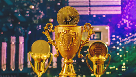 Candle stick graph chart and digital background.Golden coin with icon letter bitcoin, ethereum, Solana or blockchain technologyの写真素材