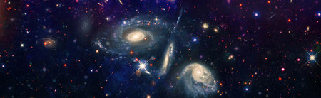 panorama view universe space. Cosmic landscape, beautiful science fiction wallpaper with endless...