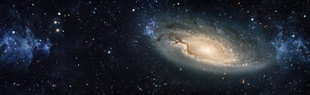 panorama view universe space. Cosmic landscape, beautiful science fiction wallpaper with endless...