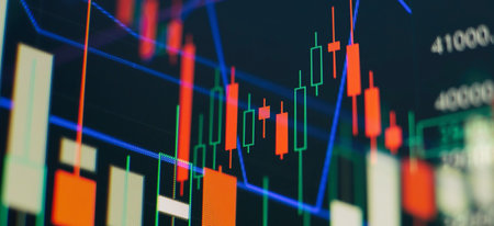 business candlestick. Financial static analysis with growing financial charts. Online trading,...