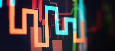 Stock market trade indicator financial investment strategy. Financial trading graphs on monitor....