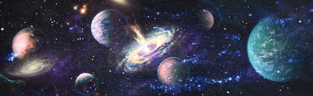 Colorful cosmos with stardust and milky way. Magic color galaxy. Infinite universe and starry night.