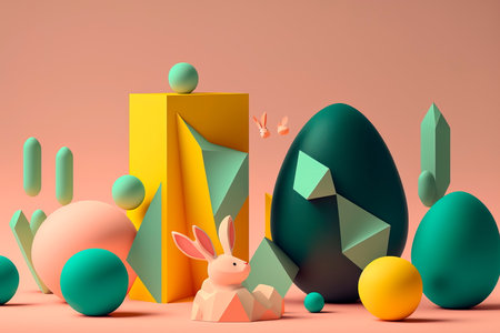 Egg shape Easter holiday minimal composition . Creative Easter abstract illustrations with elements of minimalismの素材