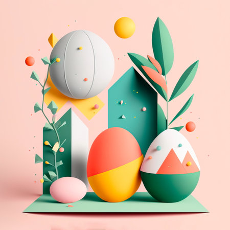 Egg shape Easter holiday minimal composition . Creative Easter abstract illustrations with elements of minimalismの素材