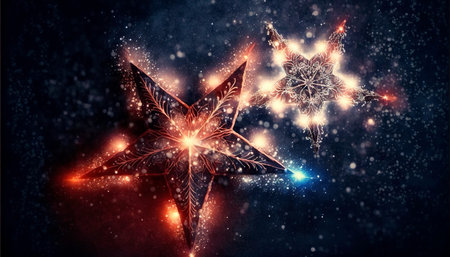 Wireframe Christmas stars. new years banner. Abstract modern, ai generatedの素材