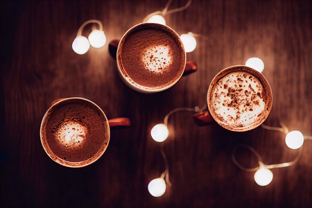 Hot chocolate drink with whipped cream.の素材