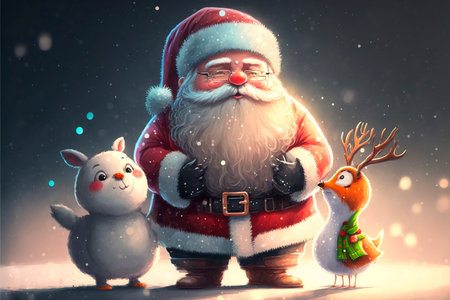 Merry Christmas and happy holidays! Cute little friends with xmas presents.の素材