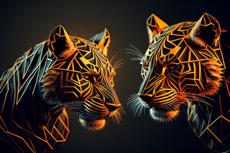 Polygonal heads tiger.Futuristic modern abstract background.の素材