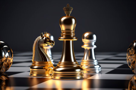 Knight, chess on board business concept. Winner of business competition and marketing strategy planning concept.の素材