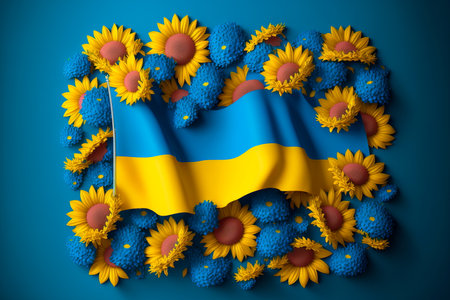 Ukraine flag, The Sunflower is the national flower of Ukraine.の素材