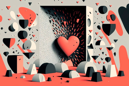 Minimal background , minimalist Valentine's day . Abstract illustrations with elements of minimalismの素材