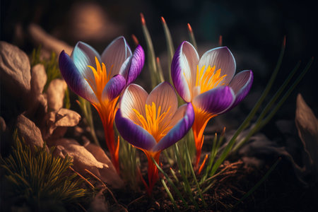 Crocus Purple spring flower growthの素材