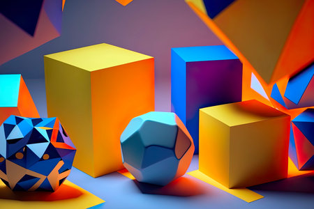 Colorful geometric backgrounds. dynamic composition. Pyramid Dodecahedron prismsの素材