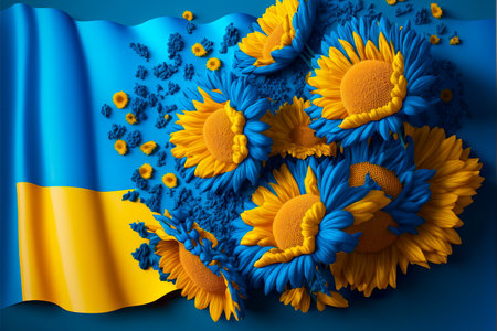 Ukraine flag, The Sunflower is the national flower of Ukraine.の素材
