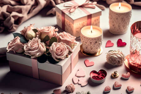 Valentine's Day, Gift box , Heart and roses. Vintage style , Generative AIの素材
