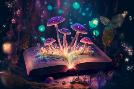 book of magic spells , magical elements such as spell books . Generative AIの素材