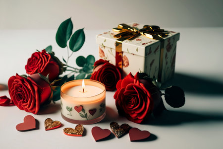 Valentine's Day, Gift box , Heart and roses. Vintage style , Generative AIの素材