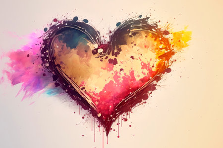 watercolor heart. Valentines day Greating card, love.の素材