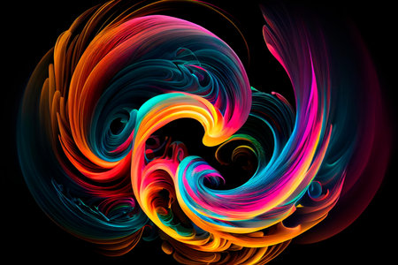Colorful swirl spiral, vivid vortex, over dark background. Design element for posters and banners.の素材