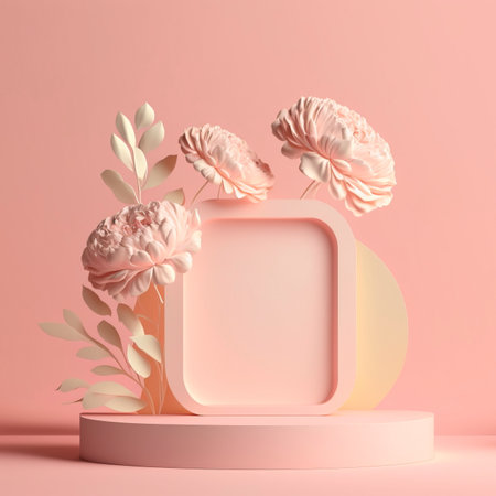 Pink rendering with podium and pedestal pink sceneの素材