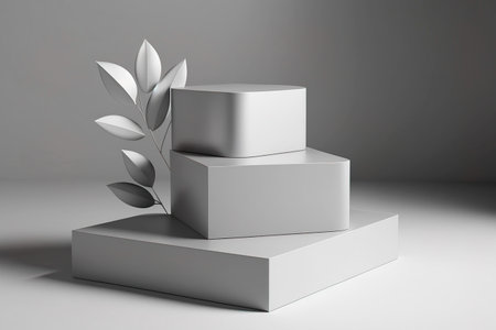 Abstract showcase mockup of round platform and cylinders on gray backgroundの素材