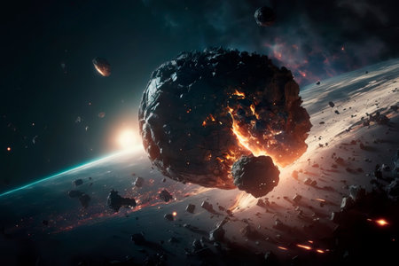 Attack of the asteroid on the Earth . A Meteor glowing as it enters the Earth's atmosphereの素材