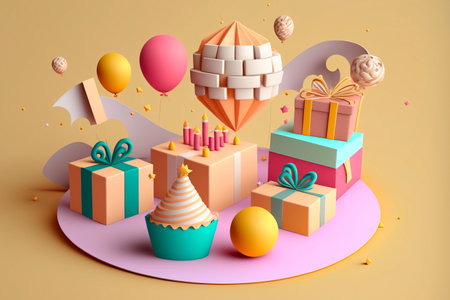 Holiday decorative boxes ,Happy birthday. Festive background. Generative AIの素材