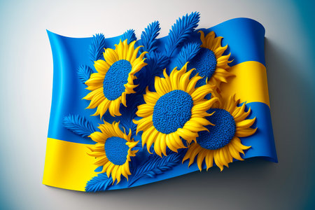 Ukraine flag, The Sunflower is the national flower of Ukraine. Generative AIの素材