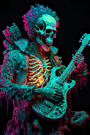 Fantastic guitarist skeleton with creepy guitar Generative AIの素材