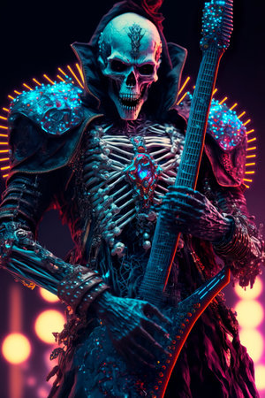 Fantastic guitarist skeleton with creepy guitar Generative AIの素材