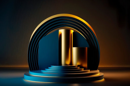 Blue and gold podium. Concept scene stage showcase for new product Generative AIの素材