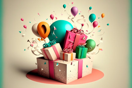 Holiday decorative boxes ,Happy birthday. Festive background. Generative AIの素材