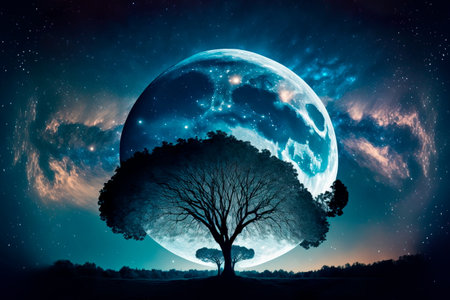 night sky with a huge moon, a beautiful digital image. Generative AIの素材
