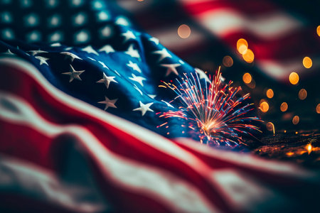 American flag on background of fireworks. Generative AIの素材