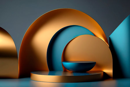 Blue and gold podium. Concept scene stage showcase for new product Generative AIの素材
