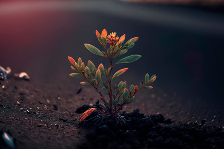 Plant emerging through asphalt against all odds.Generative Aの素材